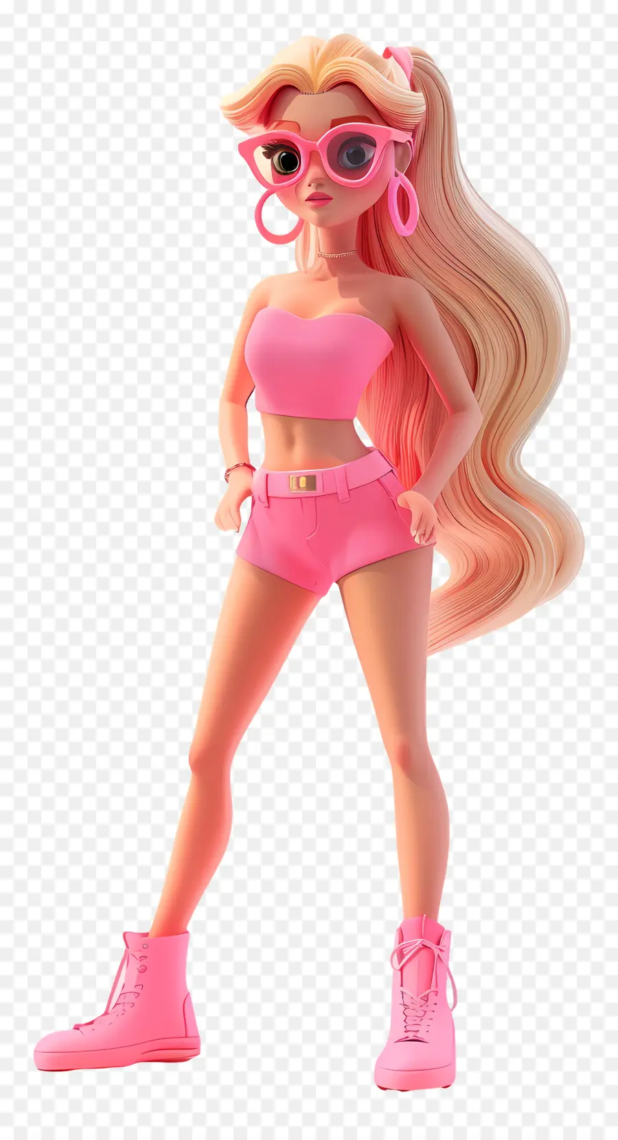 Barbie Girl 3D Kết xuất hình người nữ Tóc tóc vàng Trang phục màu hồng - Người phụ nữ tóc vàng màu hồng và kính râm.