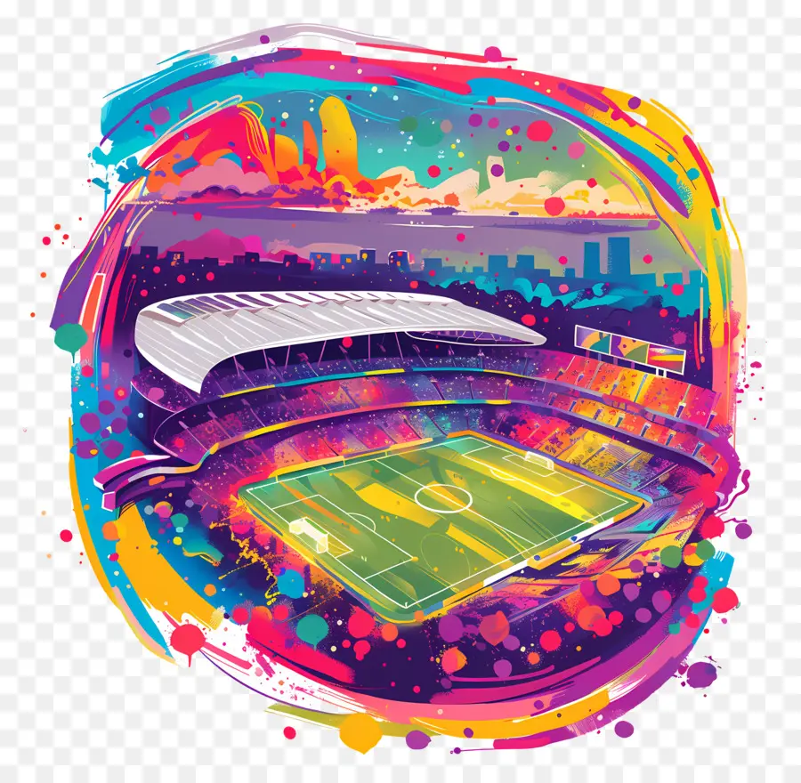 skyline della città - Stadio colorato con gioco di calcio in corso
