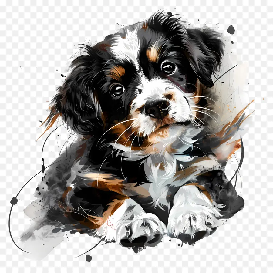 Chó con chó con dễ thương vẽ màu đen - Con chó con nâu và đen với những đốm trắng
