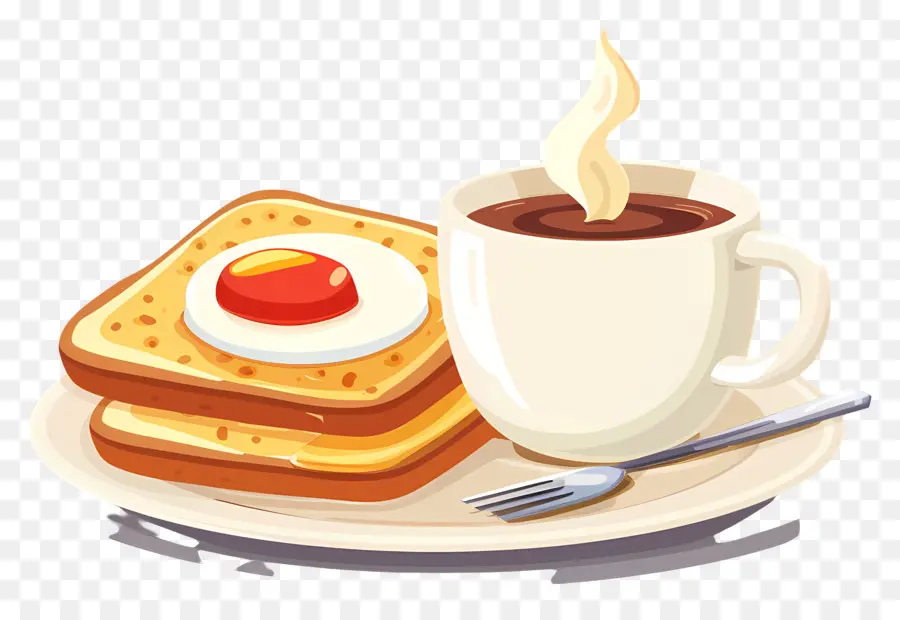 caffè - Piatto per la colazione con toast, uova, caffè
