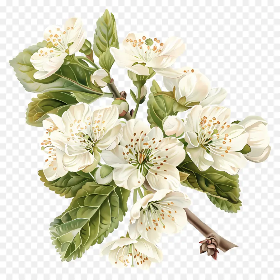 albero da frutto - Fiore bianco sullo sfondo nero, 3D realistico