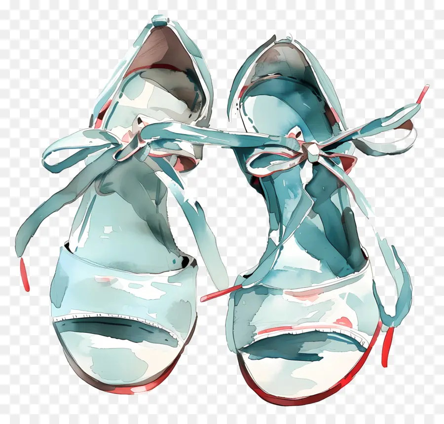 Frau Schuhe blaue High Heels Rot Soals Spitzenbogen rosa Blumen - Blaue High Heels mit roten Sohlen und Bug