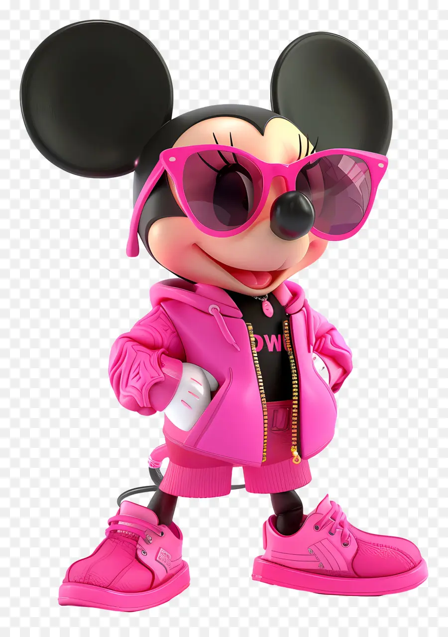 Maus Minnie Rosa Cartoon Charakter Pink Sonnenbrille gelbes Objekt rosa Kleidung - Cartooncharakter in rosa Kleidung und Sonnenbrille