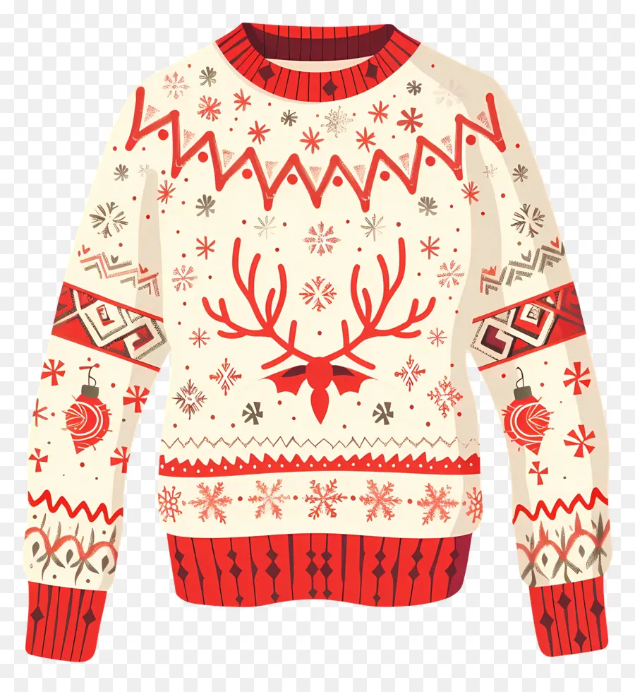 ugly natale maglione - Maglione di cervi rosso e bianco per uomini