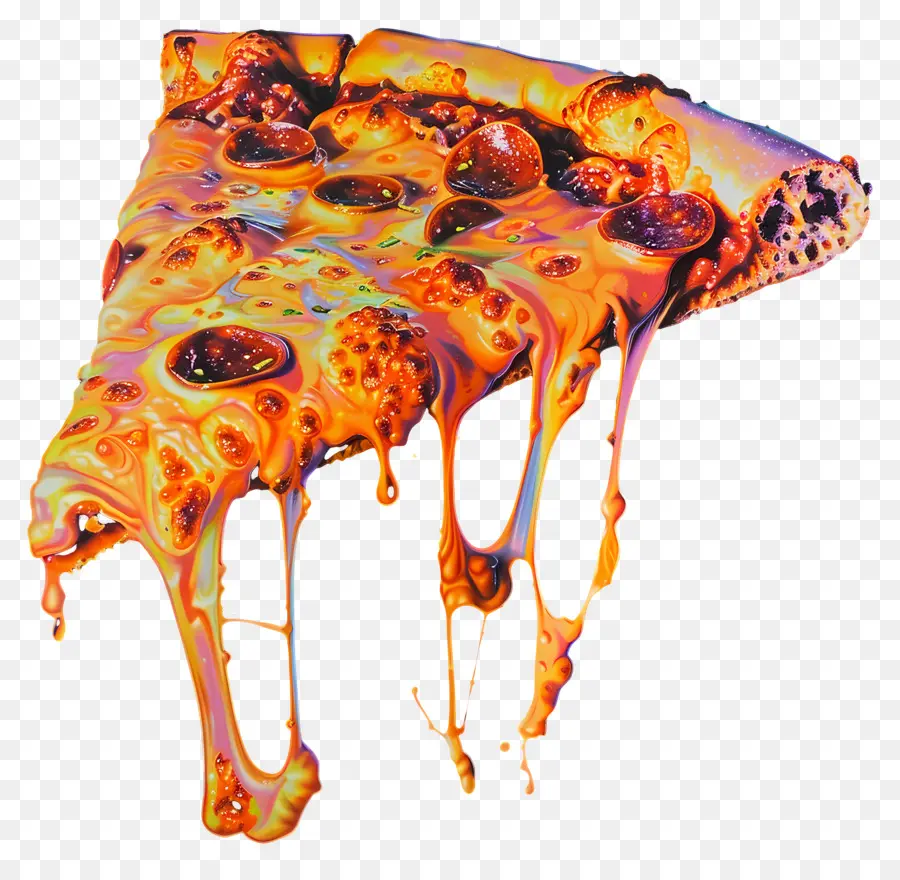 iridescence pizza cheese pepperoni mushrooms