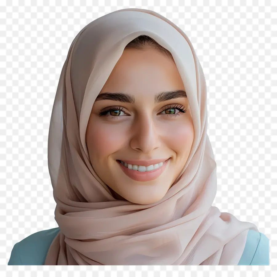 Pastel Hijab Hijab Fashi - Donna felice in hijab con abiti rosa sorridenti