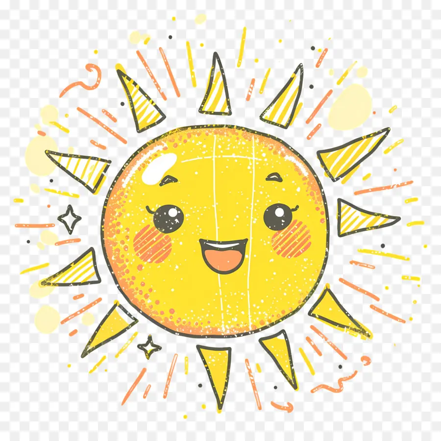 Kawaii süße Sonne lächelte glückliche strahlende Strahlung - Happy lächelnde Sonne mit strahlenden Strahlen