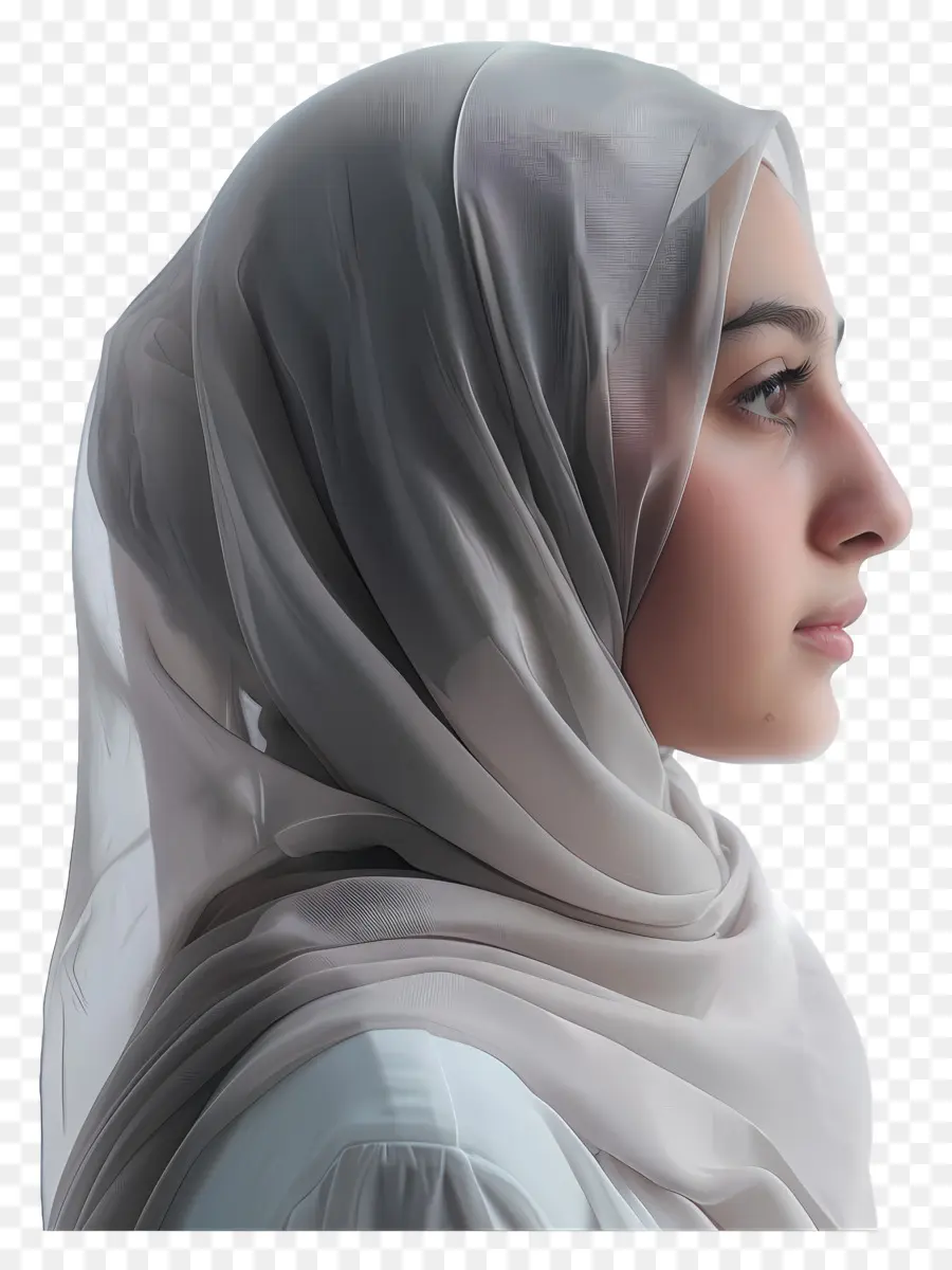 Hijab - Muslimische Frau im weißen Hijab denken