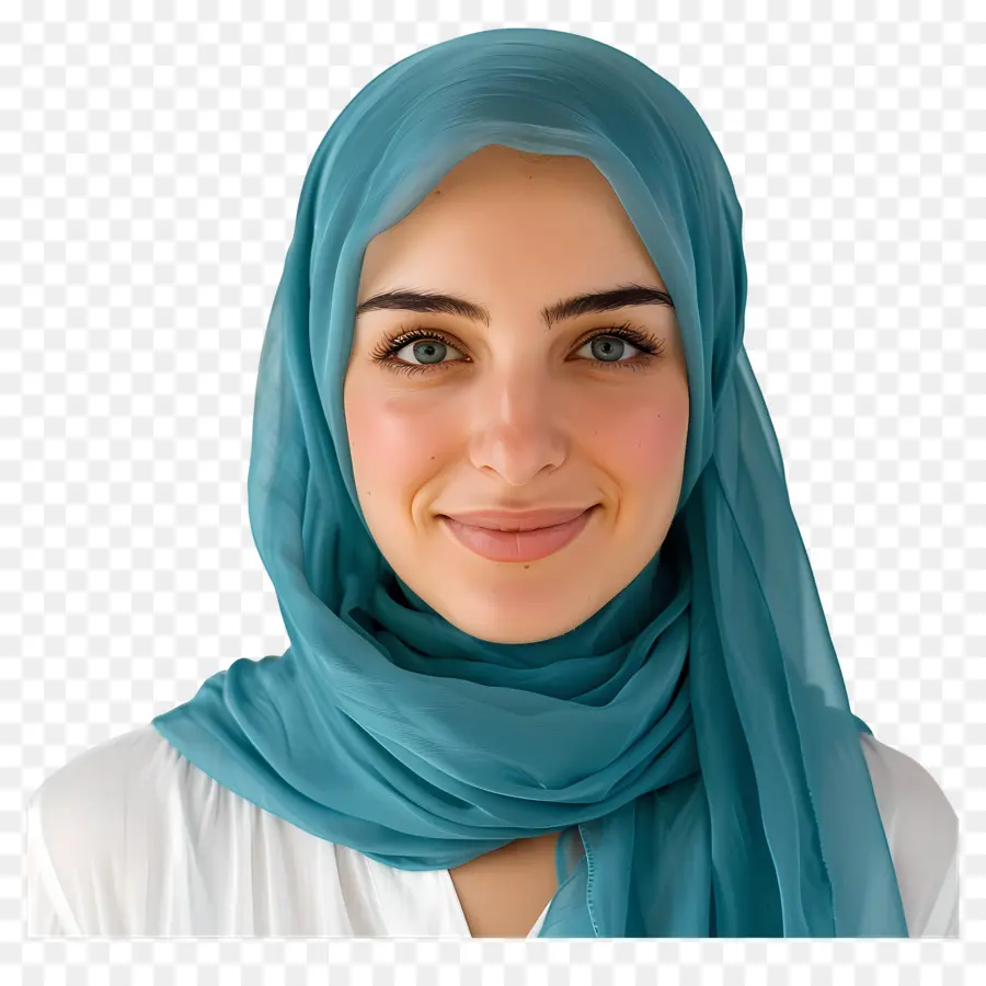 blaugrüne hijabblaue Kopftuch bescheidene Mode Muslimische Frau lächelndes Gesicht - Bescheidene Frau im blauen Kopftuch lächelt zuversichtlich