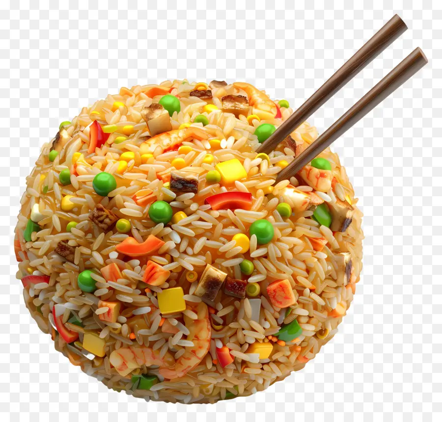 gebratener Reis - Gebratener Reis mit Gemüse, Sauerrahm, Essstäbchen