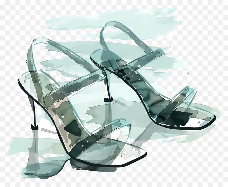 nền trắng - Bức tranh màu nước của giày cao gót màu đen sành điệu