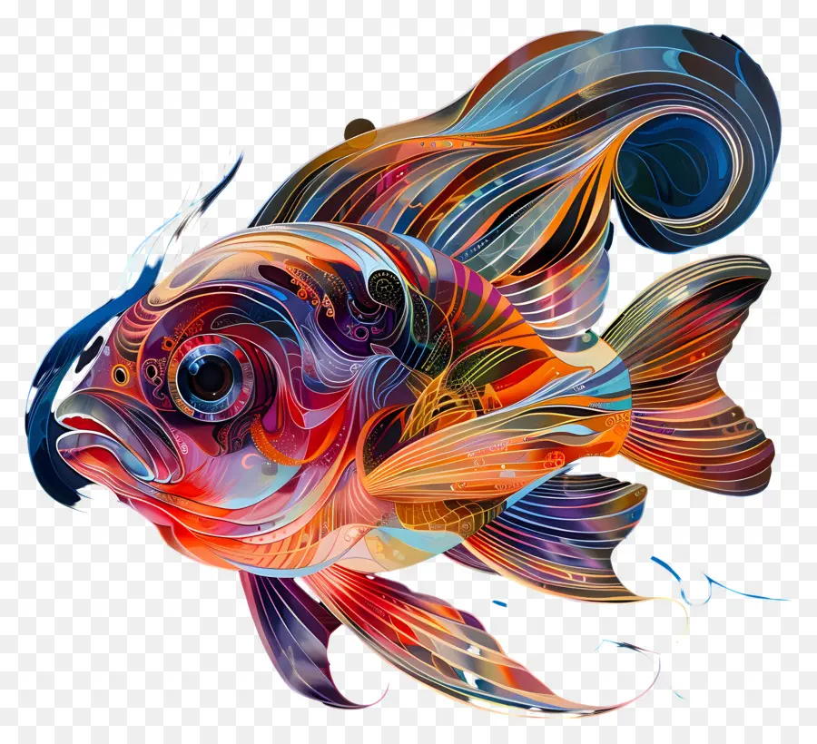 Màu kim đầy màu cá đầy màu sắc thiết kế cá dài vây đuôi chảy - Cá trừu tượng đầy màu sắc bơi lội với vây chảy