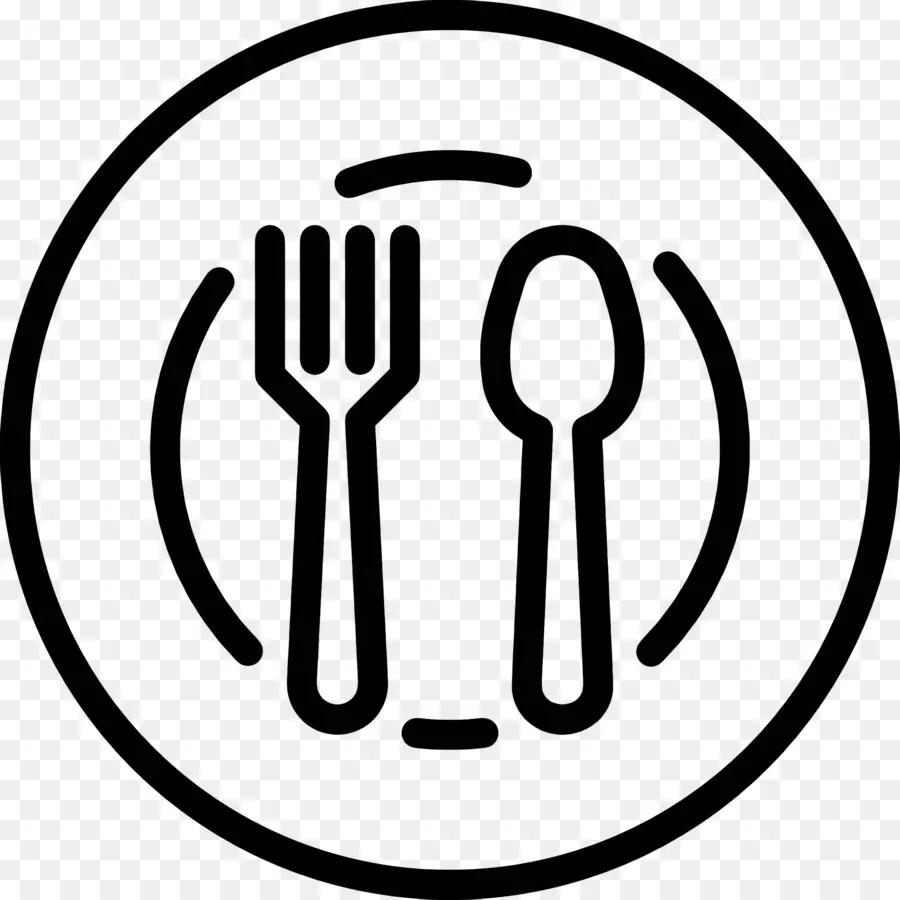 Logo Food Logo Cài đặt thiết lập dụng cụ đồ dùng bằng bạc - Dao kéo được sắp xếp theo hình bầu dục hình tròn