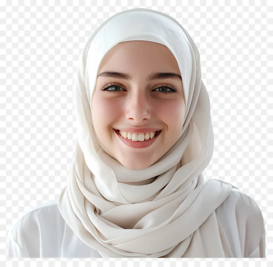 Hijab - Junge Frau im weißen Hijab lächelt