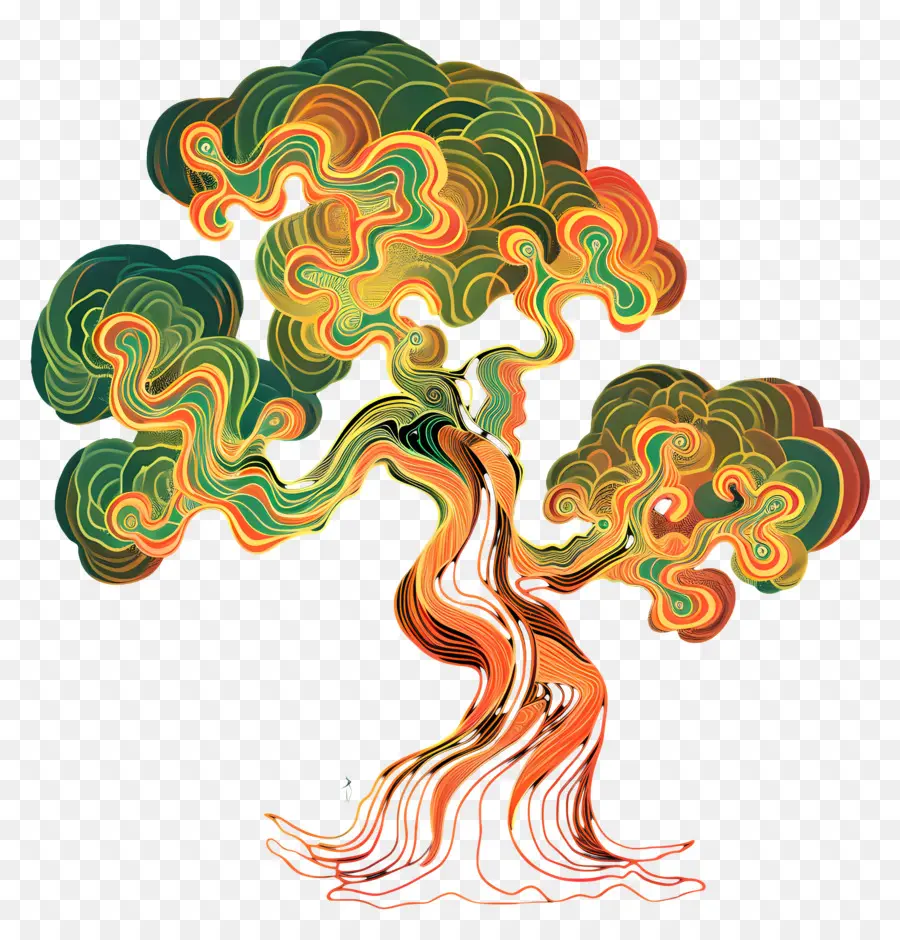 Linie Kunst abstrakte Kunst farbenfrohe Baum menschliche Form helle Farben - Farbenfroher menschlicher Baum mit abstrakter, positiver Energie