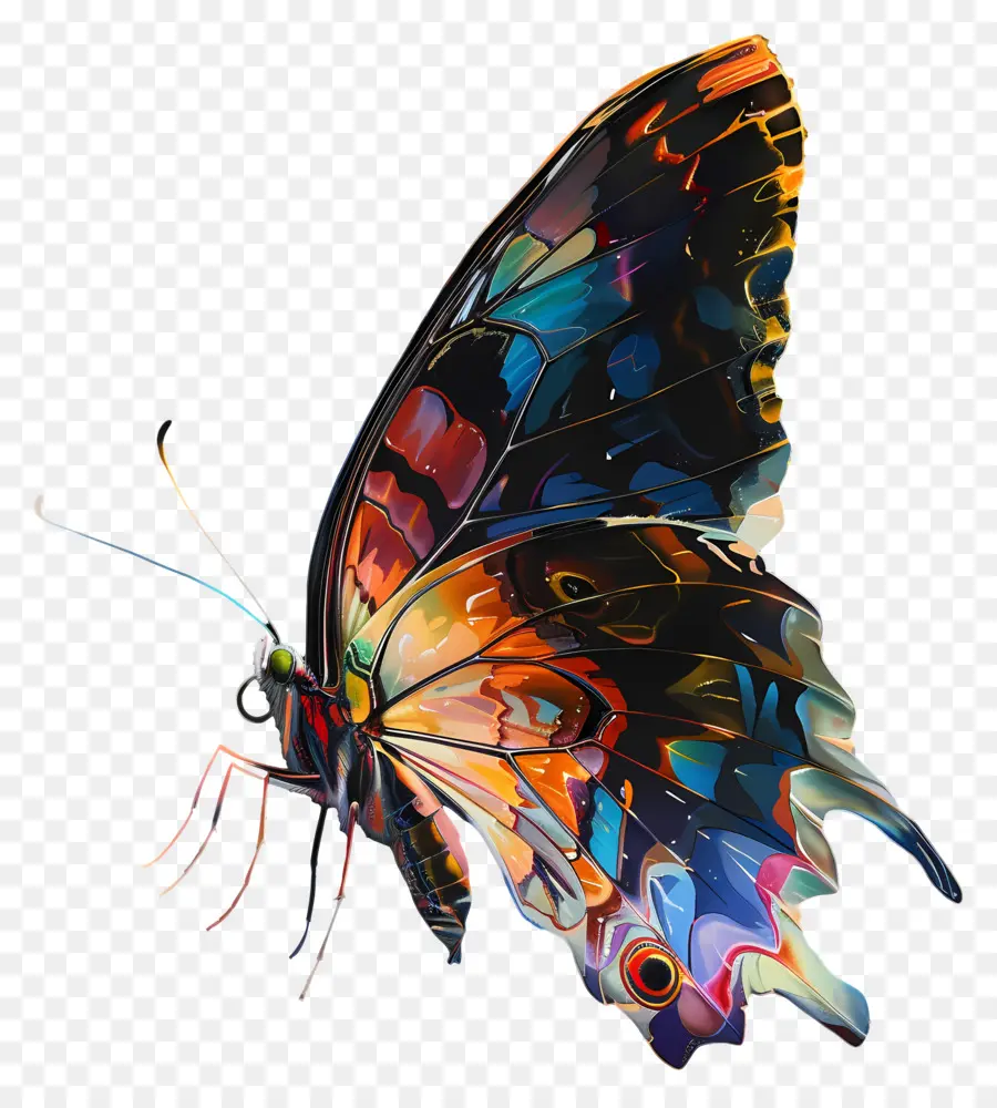 Schillernde Butterfly Multicolored Vivid kompliziert - Buntes Schmetterling mit komplizierten Mustern auf schwarzem Hintergrund