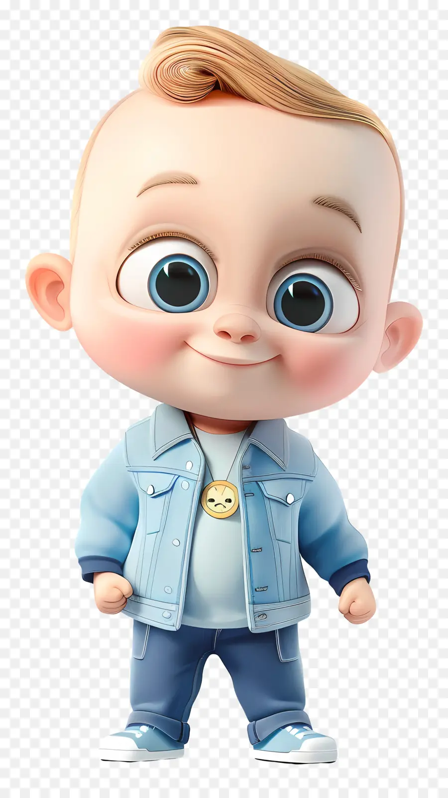 Baby Boy Cartoon Cartoon Baby Big Eyes Blue Jean Jacke weißes Hemd - Cartoon Baby mit schelmischem Grinsen