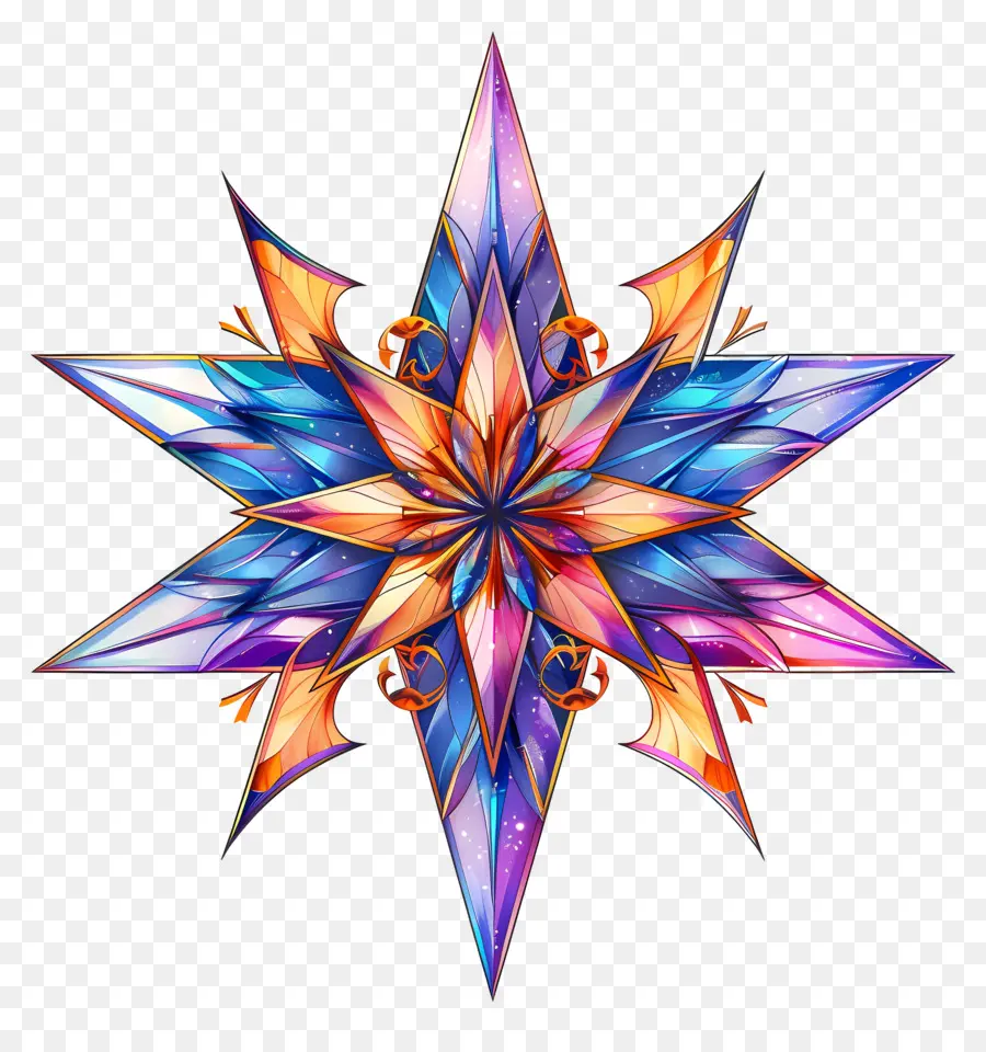 stella estetica stella stella colorata neon vibrante - Illustrazione intricata e colorata di cristallo digitale