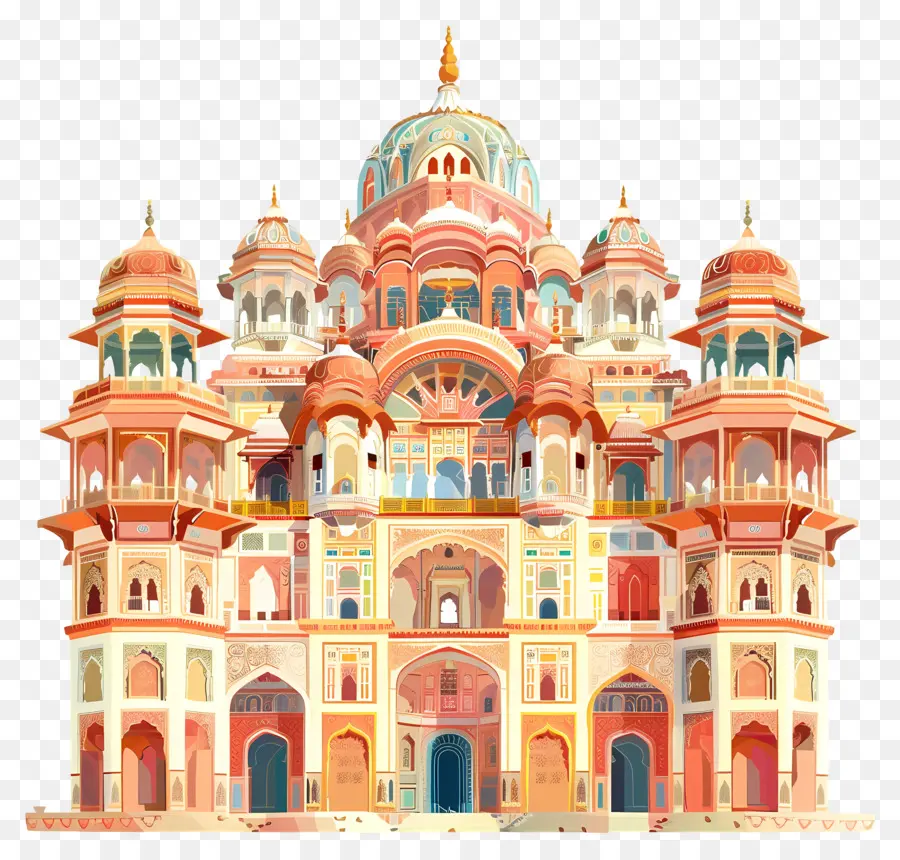 Jaipur Palace Architecture Building Pink Pillars Pillars Mái vòm - Tòa nhà màu hồng lớn, trang trí công phu với rung cảm nhiệt đới