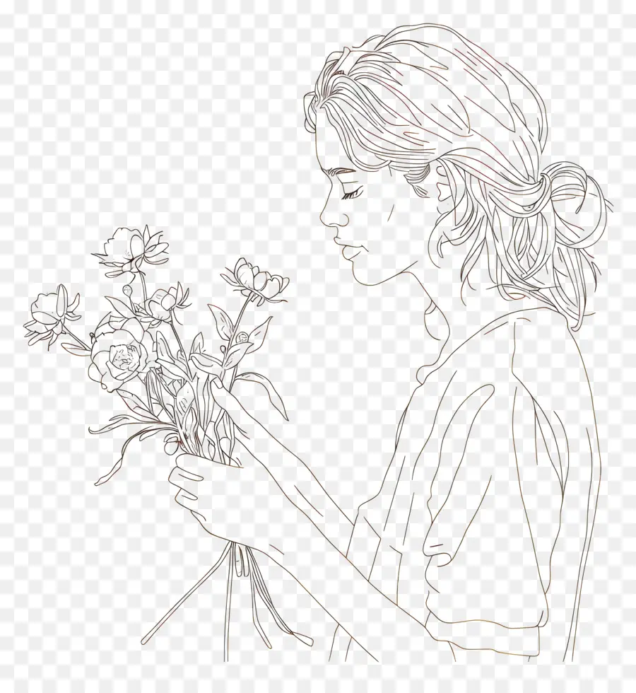 donna fiore in bianco e nero disegno ragazza fiori morti - Disegno di una ragazza con fiori morti