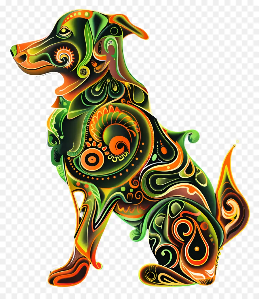 abstrakte Muster - Farbenfroher, verzierter Hund mit abstrakten Mustern