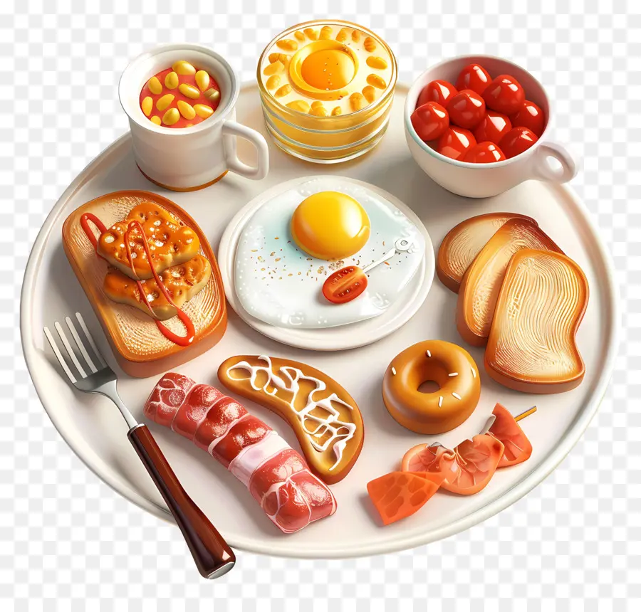 Colazione cibo per la colazione a piatto di piatto - Accogliente scena per la colazione con toast, uova, salsicce