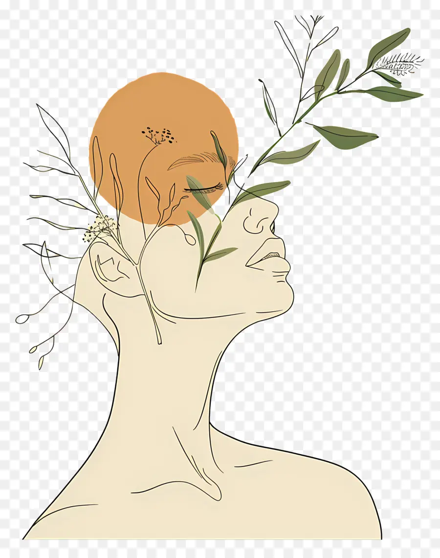 corona - Donna con corona di foglie in illustrazione monocromatica