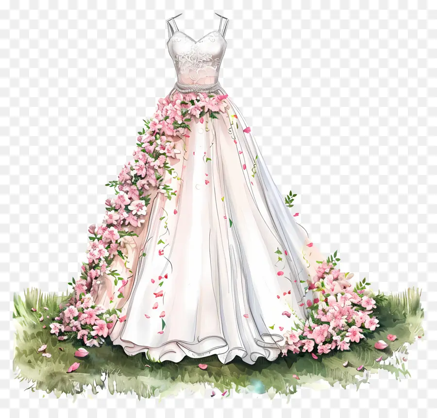 brautkleid - Elegantes Hochzeitskleid mit rosa Blumendetails