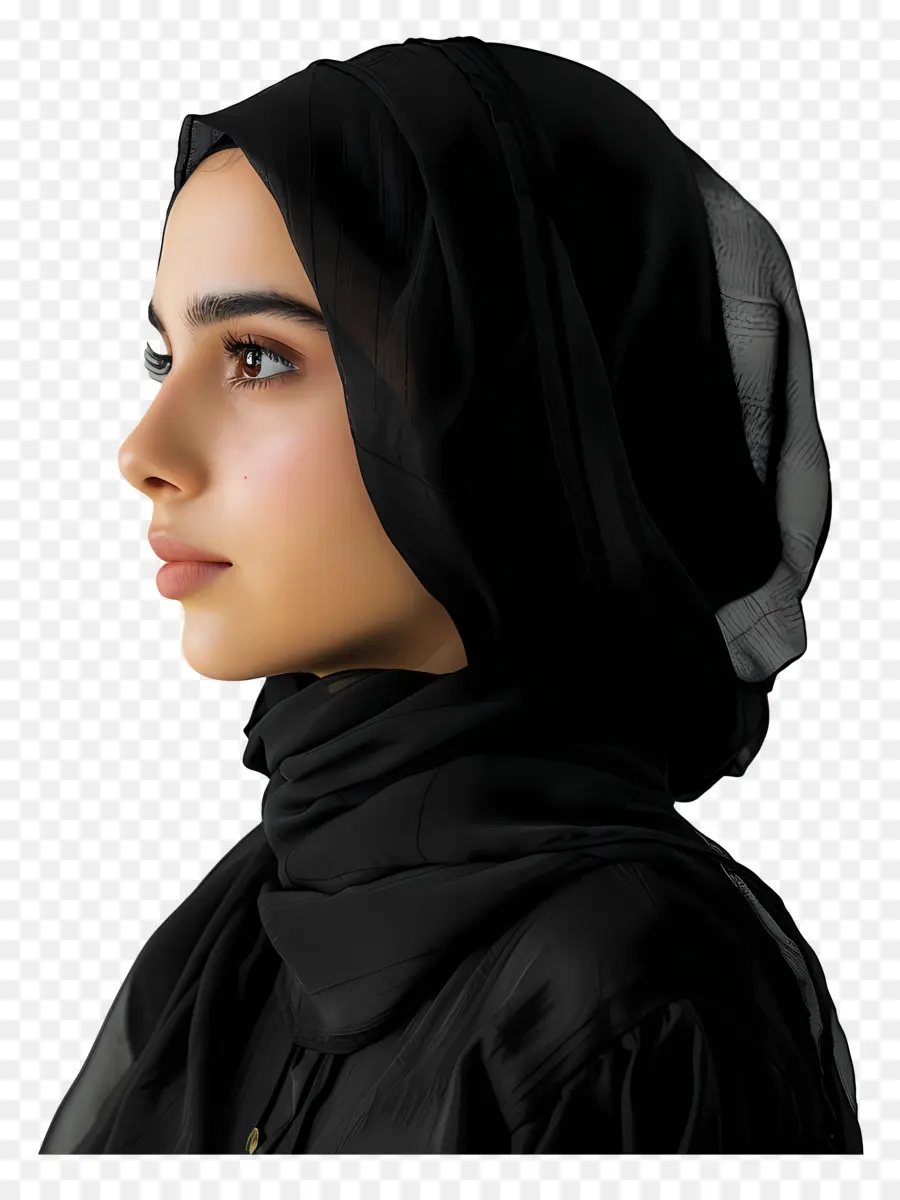 Hijab - Donna premurosa in hijab nero, ritratto ravvicinato