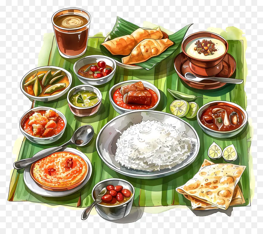 Kerala ăn sáng thực phẩm gia vị cà ri - Người ăn bữa ăn đa dạng tại bàn