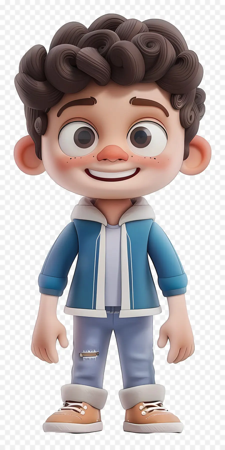 Boy Cartoon - Happy Boy in Blue Jacket, Jeans Pose