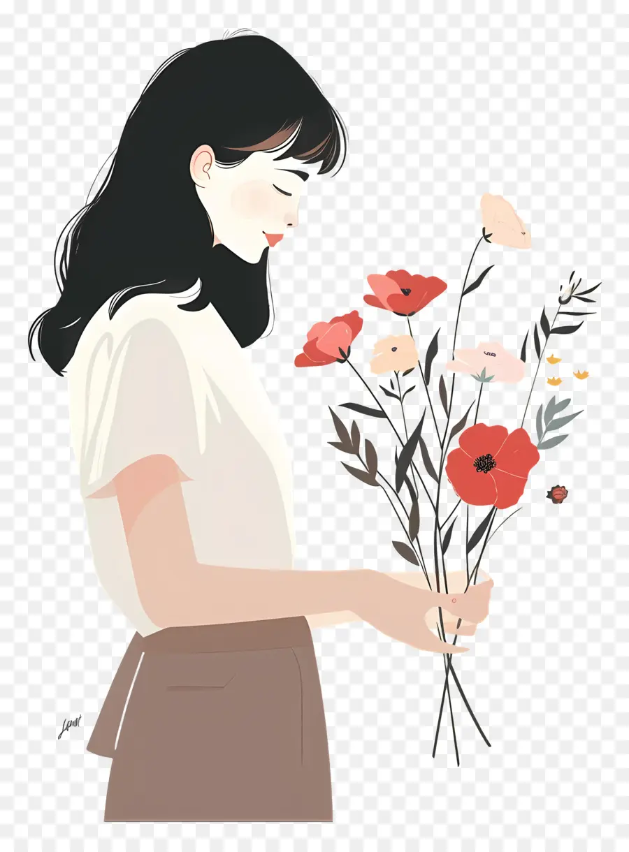 Donna Flower Woman Flowers Bouquet - La donna sognano ad occhi aperti mentre tiene un bouquet colorato