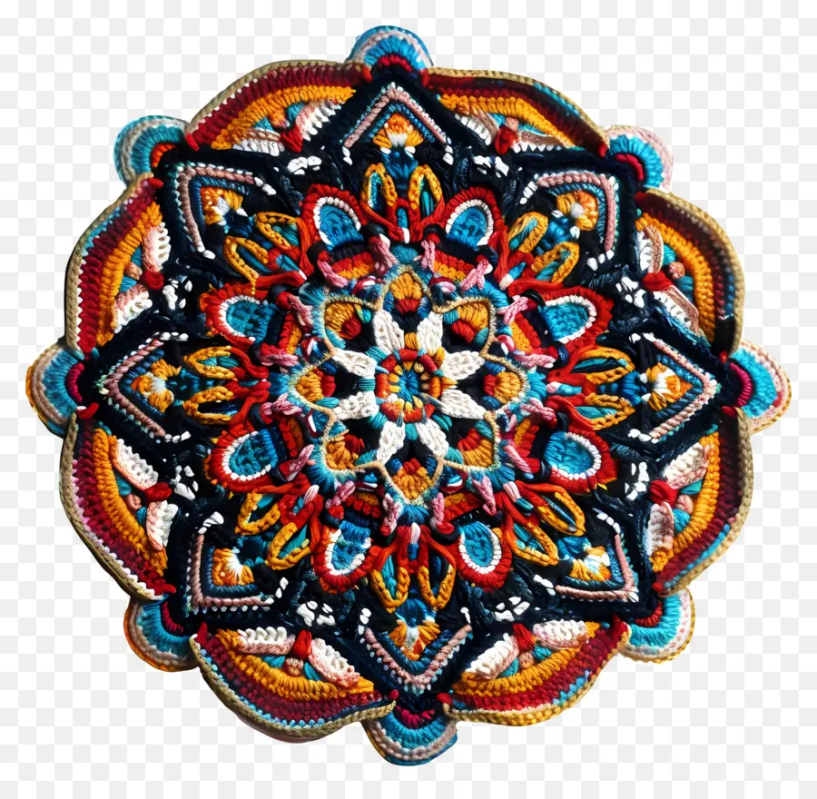 Tapestry crochet crocheted sợi sợi doily sreen đầy màu sắc - Sặc sỡ, phức tạp, móc trên nền đen