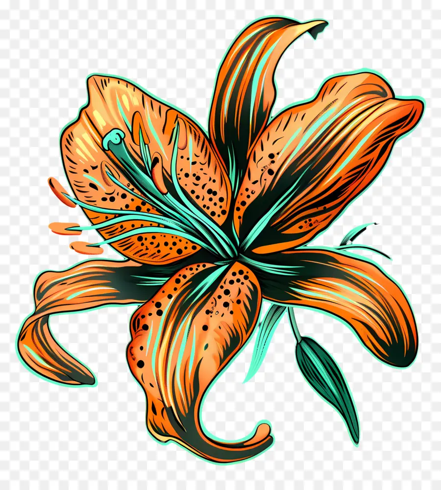 lily fiore - Fiore di giglio arancione e verde dettagliato