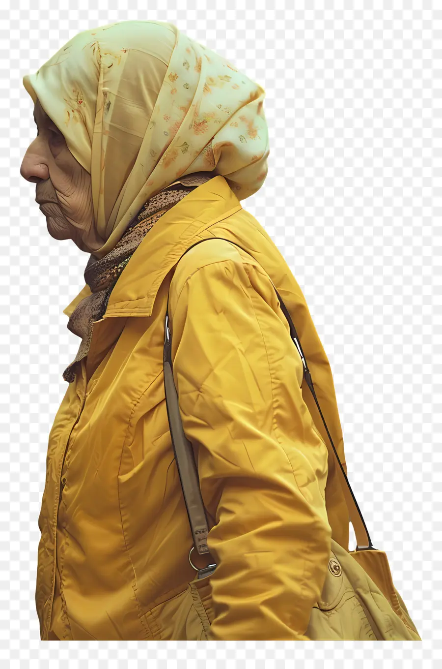 Handy - Ältere Frau in gelber Jacke mit Accessoires