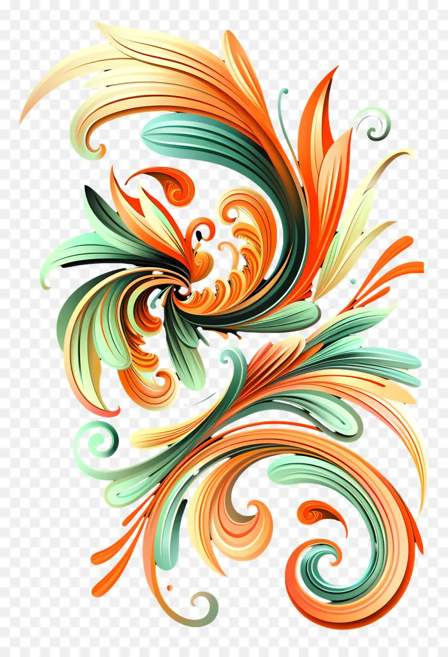 disegno floreale - Design floreale intricato in arancione, verde, nero