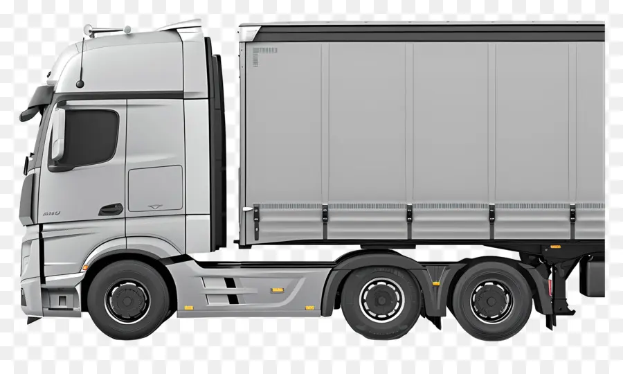 Semi Side View Semi Truck Thiết kế hiện đại Màu bạc chắc chắn - Xe tải bán bạc hiện đại với thiết kế chắc chắn