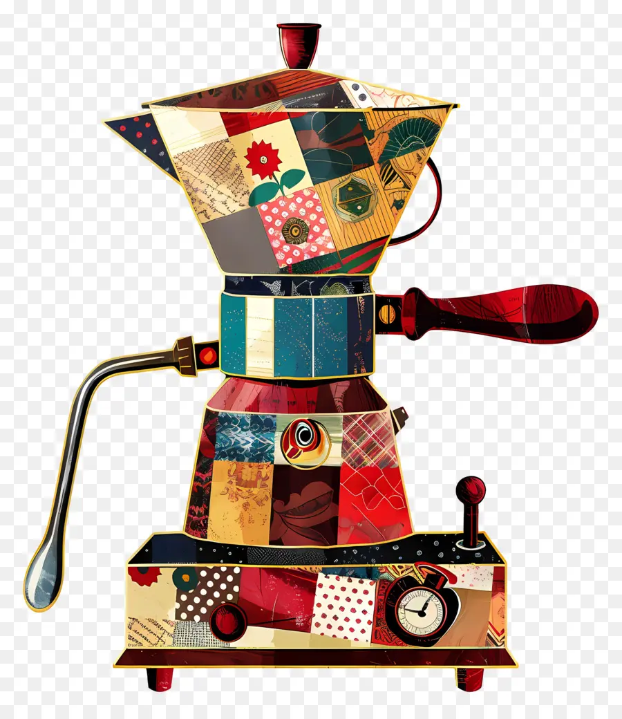 die skyline der Stadt - Farbenfroher, lebendiger Mosaik -Espressomaker mit Uhr