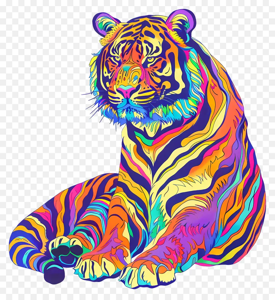 Royal Bengal Tiger Tiger Tier Wildlife Muster - Tiger in lebendigem Muster, aufrecht sitzend, offener Mund