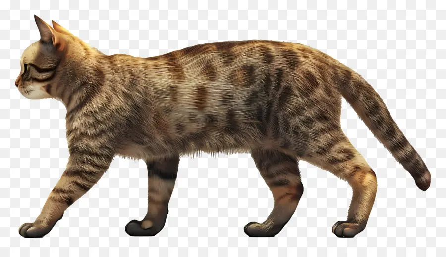 Wanderkatzes Seitenansicht Katzenstreife Katze - Streifen Katze, die im Wald laufen, realistisch