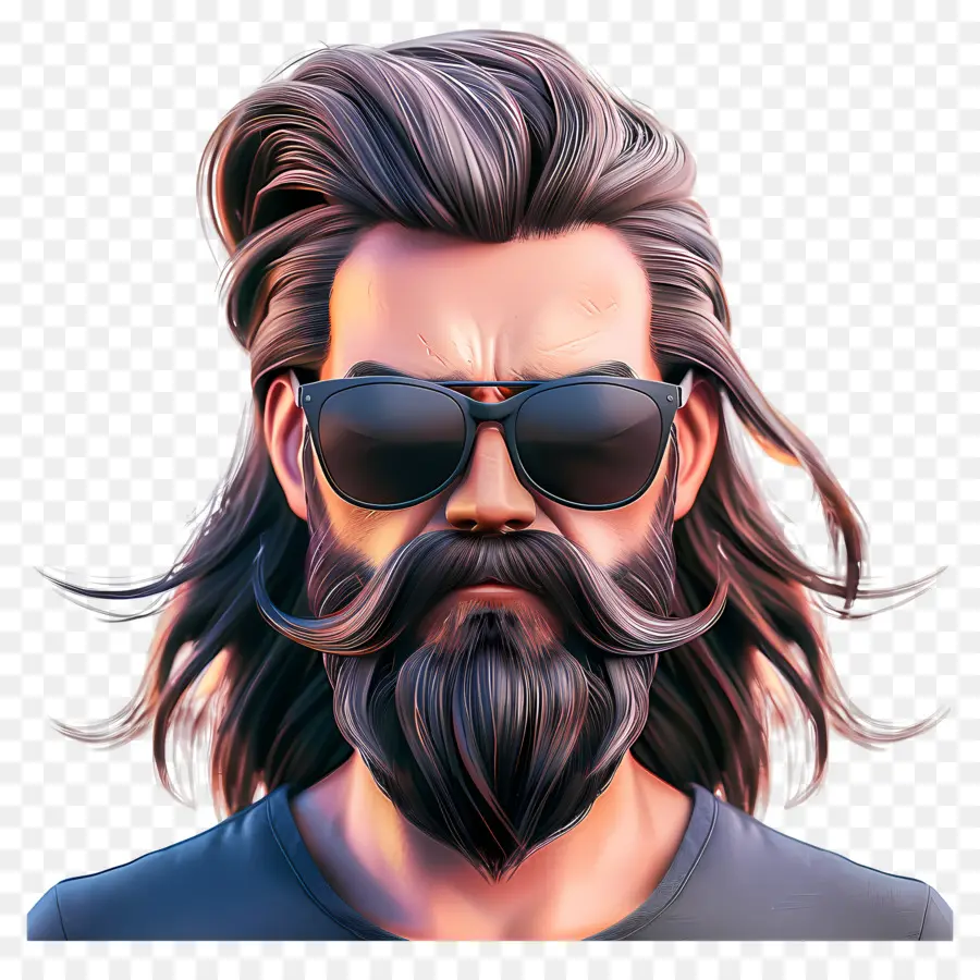 Capelli lunghi Fade Mid Fade per capelli lunghi occhiali da sole barba Concentrazione - Uomo fiducioso in felpa con cappuccio e occhiali da sole