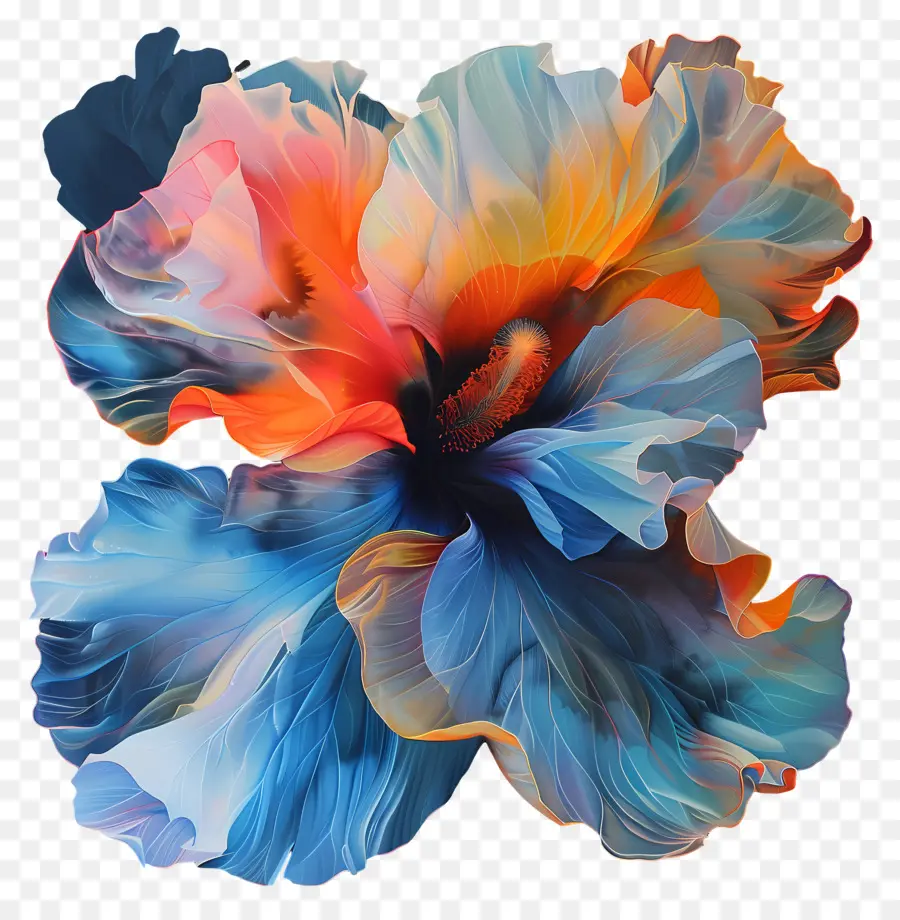Orange - Realistische, farbenfrohe abstrakte Blume mit verschiedenen Blütenblättern