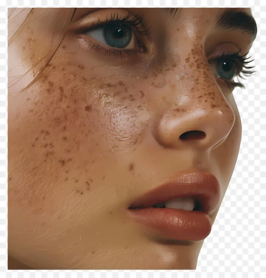 Gesichtsseitenansicht Hauthyperpigmentierung Melasma Dunkle Flecken Pigmentierungsbehandlung - Frau mit braunen Flecken und nachdenklichen Ausdruck