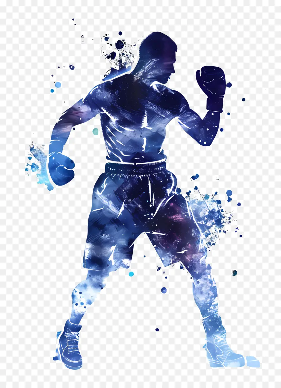 Box -Mann Silhouette Boxing Faust Farbe Spritzer Sterne - Abstraktes Bild des Menschen mit Boxhandschuh
