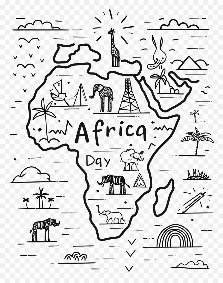 Afrika Day Afrika Kartentiere in Afrika Wahrzeichen in Afrika Afrikanischer Wildtiere - Karte von Afrika mit Tieren und Sehenswürdigkeiten