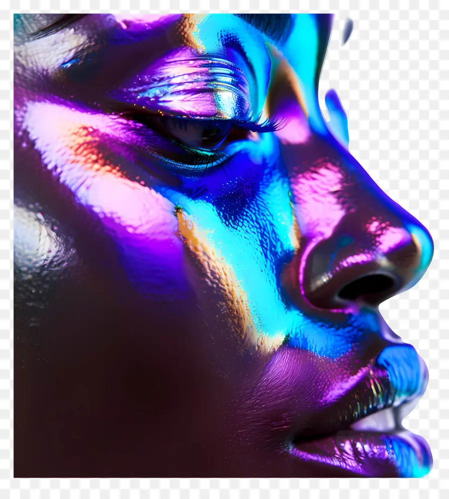 Gesichtsseitenansicht Gesichtsfarbe Frau Make -up -Porträt - Frau mit bunten Gesichtsfarbe, schwarzer Hintergrund