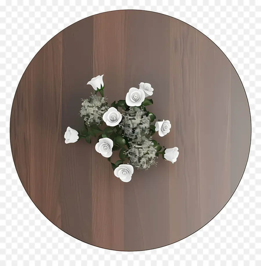 Holztisch - Brauner Holztisch mit weißen Rosen
