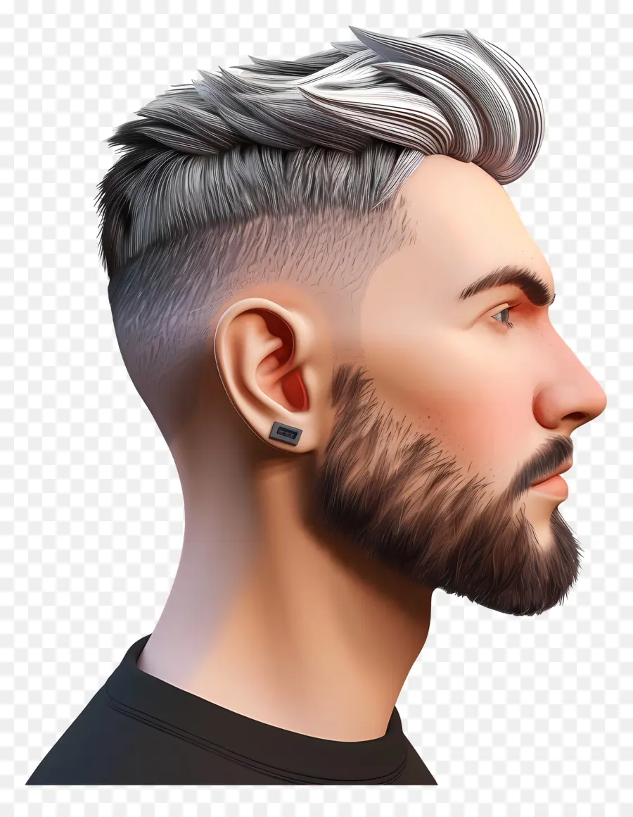 Low Fade Haircut männliche Frisur rasierte Kopf Viattee Bart Rückenhaare - 3D -Mann mit rasiertem Kopf, Spitzbart, ungepflegter Aussehen