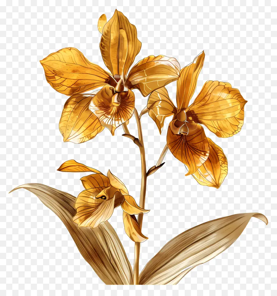 Vàng của Kinabalu Orchid hoa lan Trung tâm màu hồng vàng - Hoa lan vàng vàng với trung tâm màu hồng, bức tranh