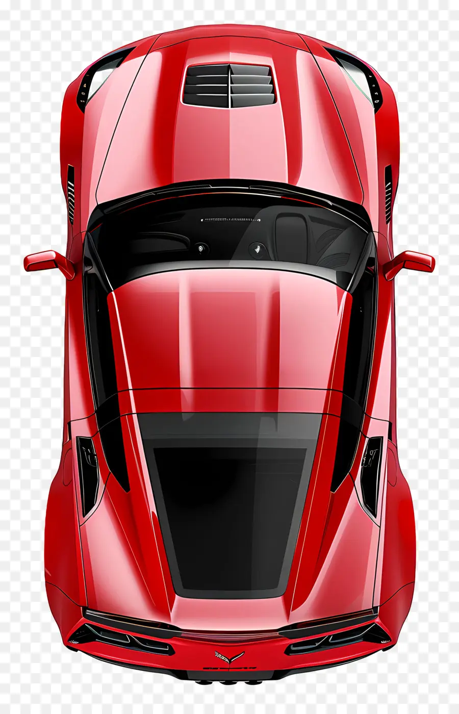 Auto -Top -Aussicht rote Sportwagenhaube Offene Windschutzscheibe Heckreifen - Roter Sportwagen mit Hood Open. 
Scharfe Details